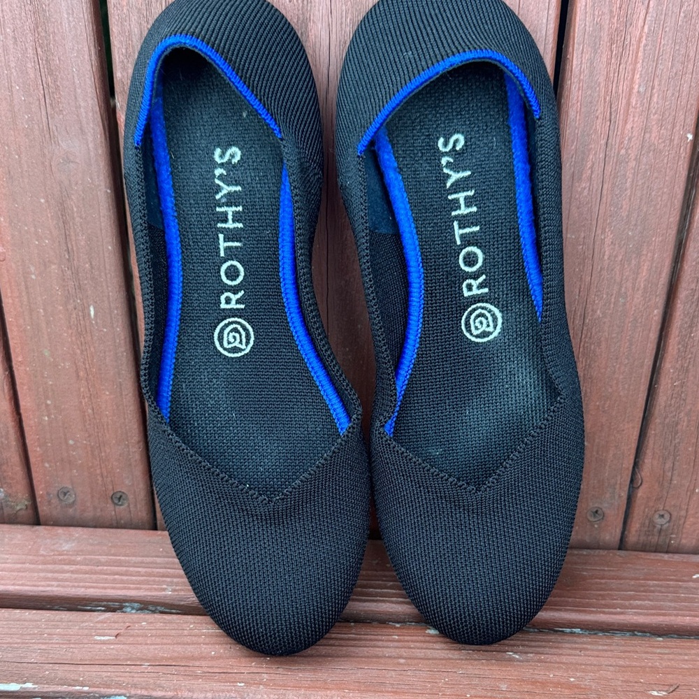 Rothy's Black Flats with Blue Trim